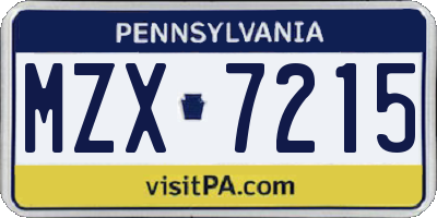 PA license plate MZX7215