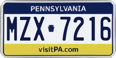 PA license plate MZX7216