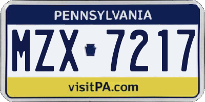 PA license plate MZX7217