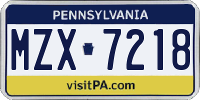 PA license plate MZX7218