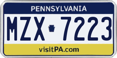 PA license plate MZX7223