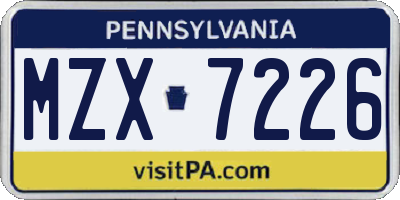 PA license plate MZX7226
