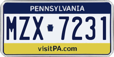 PA license plate MZX7231