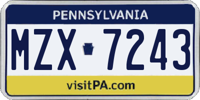 PA license plate MZX7243