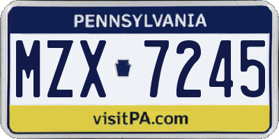 PA license plate MZX7245