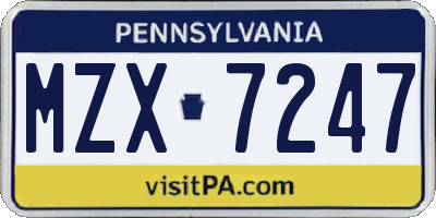 PA license plate MZX7247