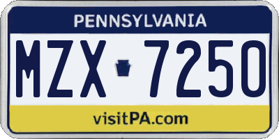 PA license plate MZX7250