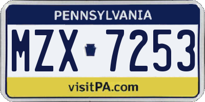 PA license plate MZX7253