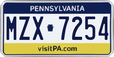 PA license plate MZX7254