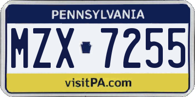 PA license plate MZX7255