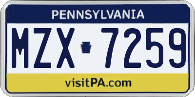 PA license plate MZX7259