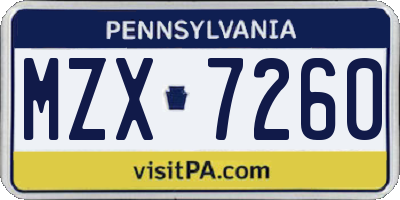 PA license plate MZX7260