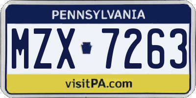 PA license plate MZX7263