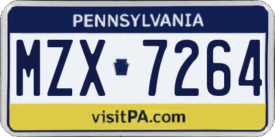PA license plate MZX7264