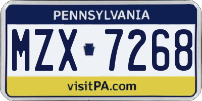 PA license plate MZX7268
