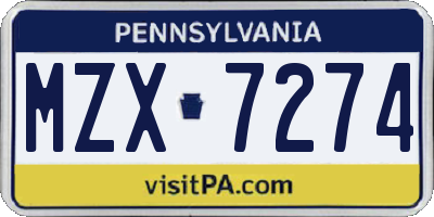 PA license plate MZX7274