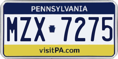 PA license plate MZX7275
