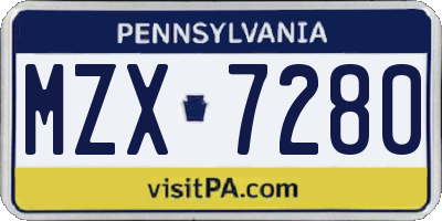 PA license plate MZX7280