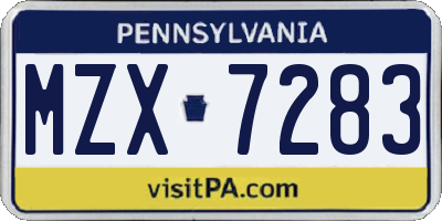 PA license plate MZX7283