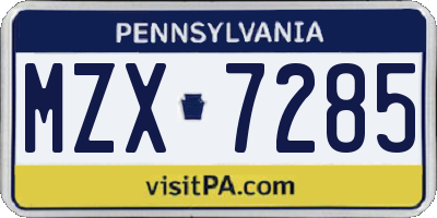 PA license plate MZX7285