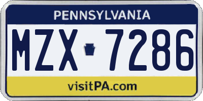 PA license plate MZX7286