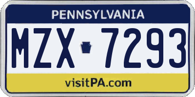PA license plate MZX7293