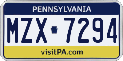 PA license plate MZX7294