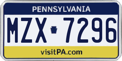 PA license plate MZX7296