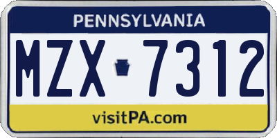 PA license plate MZX7312