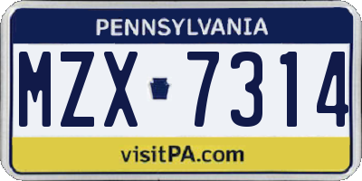 PA license plate MZX7314