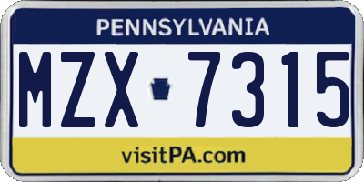 PA license plate MZX7315