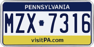 PA license plate MZX7316