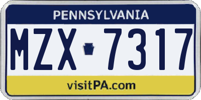 PA license plate MZX7317