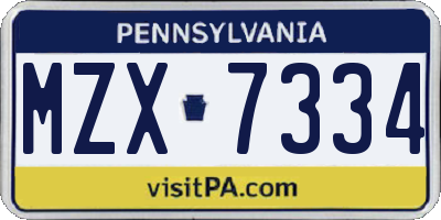 PA license plate MZX7334