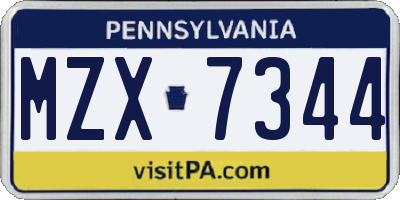 PA license plate MZX7344