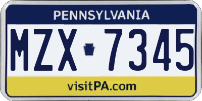 PA license plate MZX7345