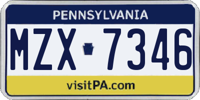 PA license plate MZX7346
