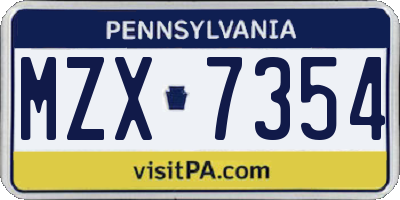 PA license plate MZX7354