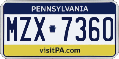 PA license plate MZX7360