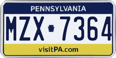 PA license plate MZX7364