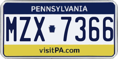 PA license plate MZX7366