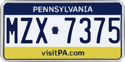 PA license plate MZX7375