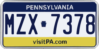 PA license plate MZX7378