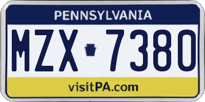 PA license plate MZX7380