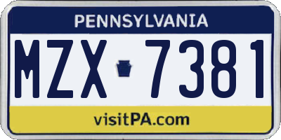 PA license plate MZX7381