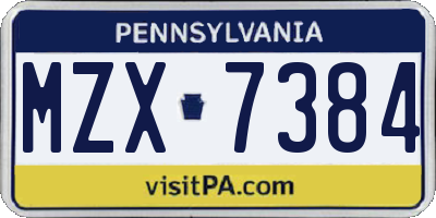 PA license plate MZX7384