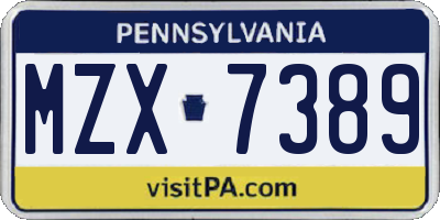 PA license plate MZX7389