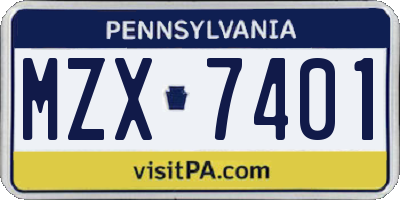 PA license plate MZX7401
