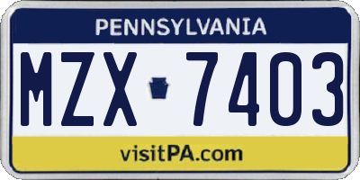 PA license plate MZX7403