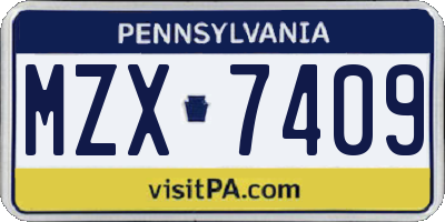 PA license plate MZX7409